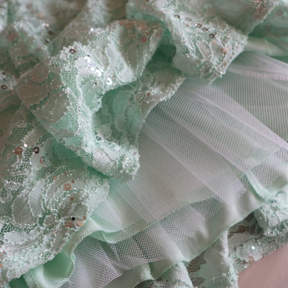 Mint Lace with Silver Sequin Details Fit and Flare Formal Dress - Picture 4 of 8